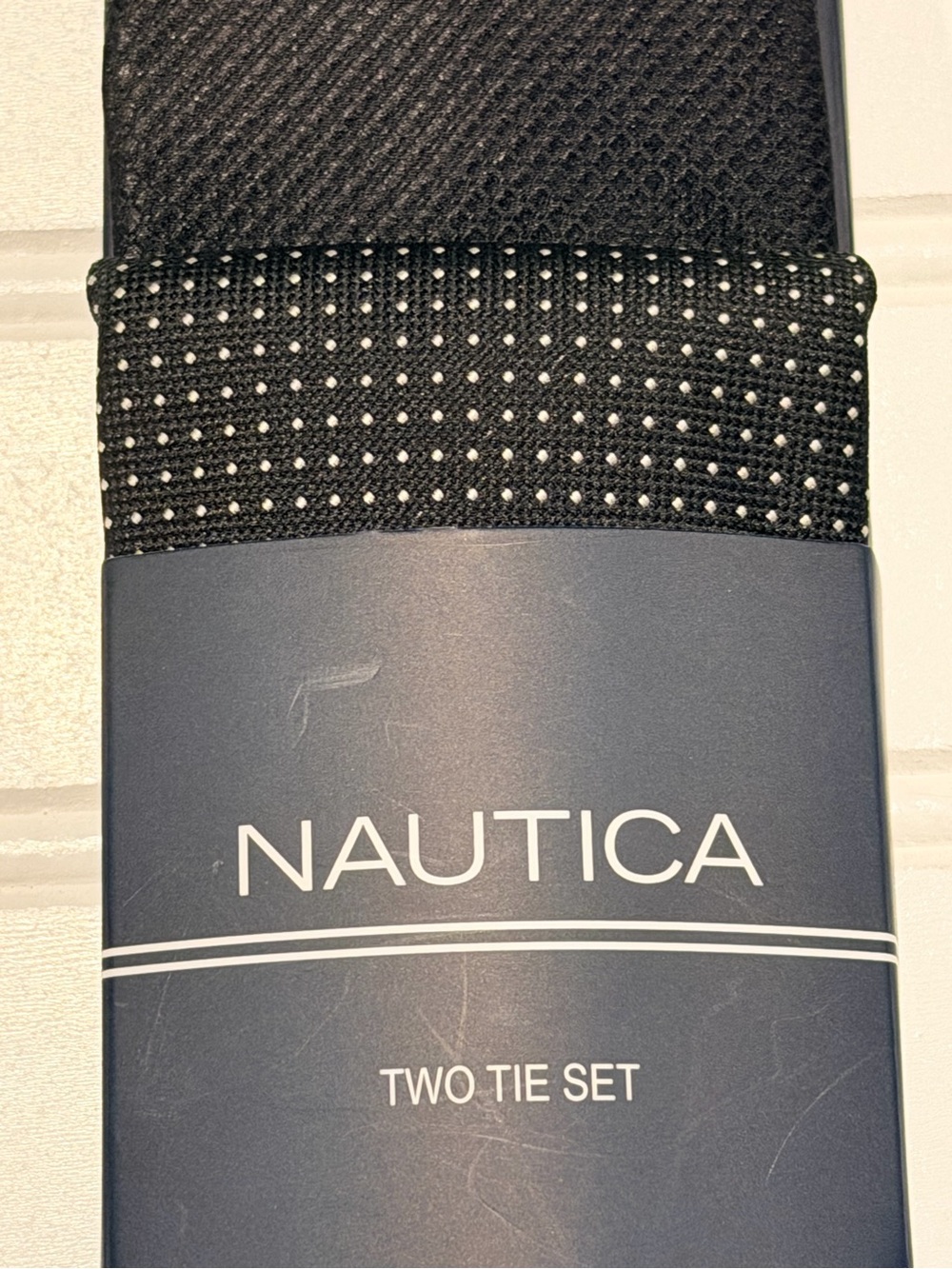New Without Tags‎ Nautica Two Tie Set Black & Black with White Microdot